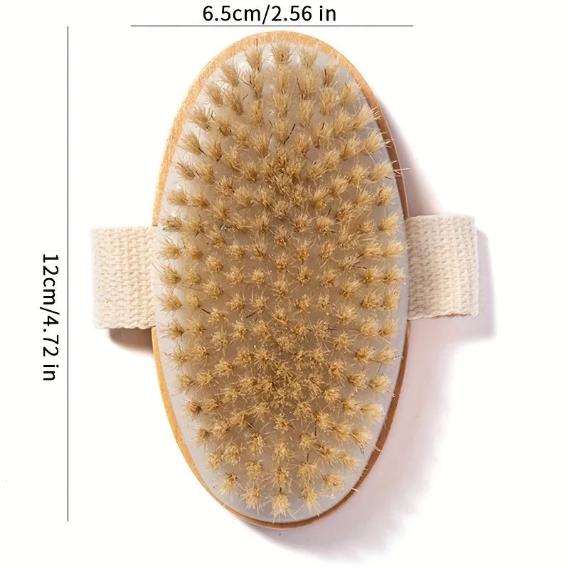 Natural Bristle Body SPA Brush for Wet and Dry Skin, Soft Bath Massager for Home Use