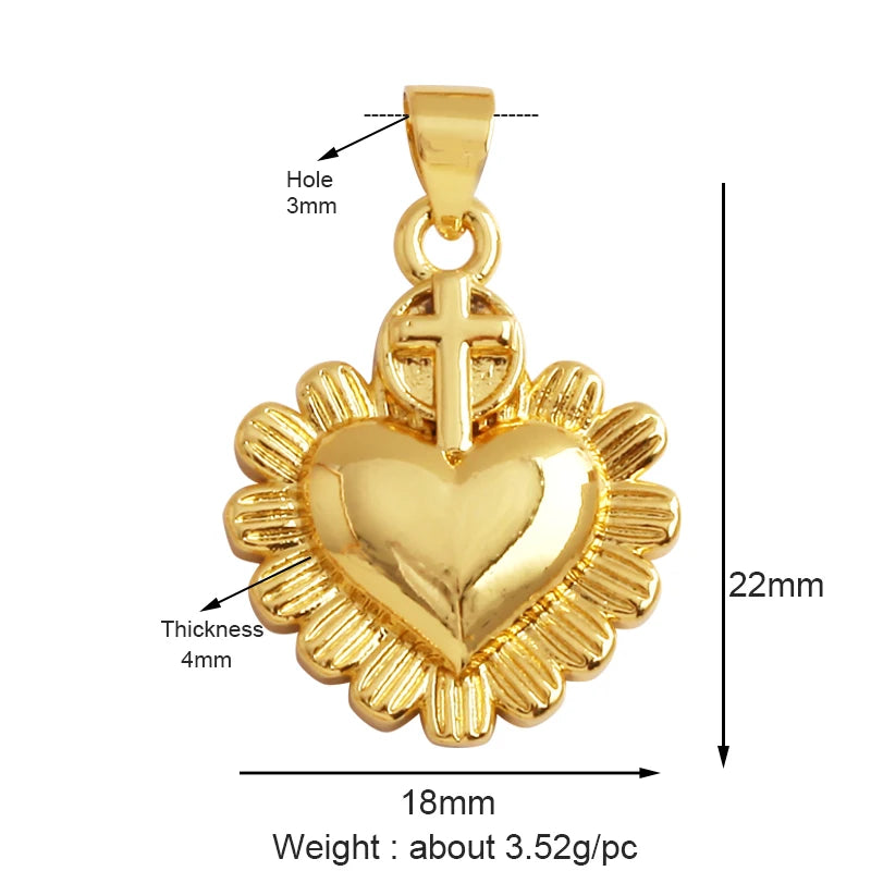New Sacred Red Heart Charm Pendant 18K Gold Plated Zircon