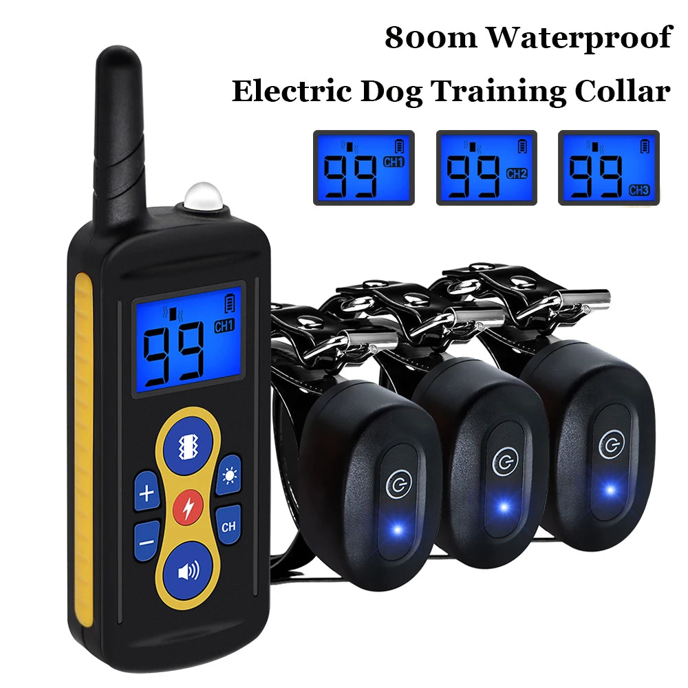 Electric Dog Training Collar 800m Distance Dog Trainer Remote Control Dog Collars Rechargeable Dog Shock Vibration Sound Collar