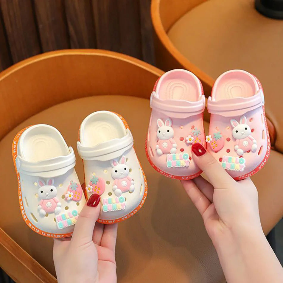 Breathable Cute Kids Summer Slipper Soft Sole Non-Slip Indoor Beach Sandals with Cartoon Bunny Dogs Holes for Boy Girl Children