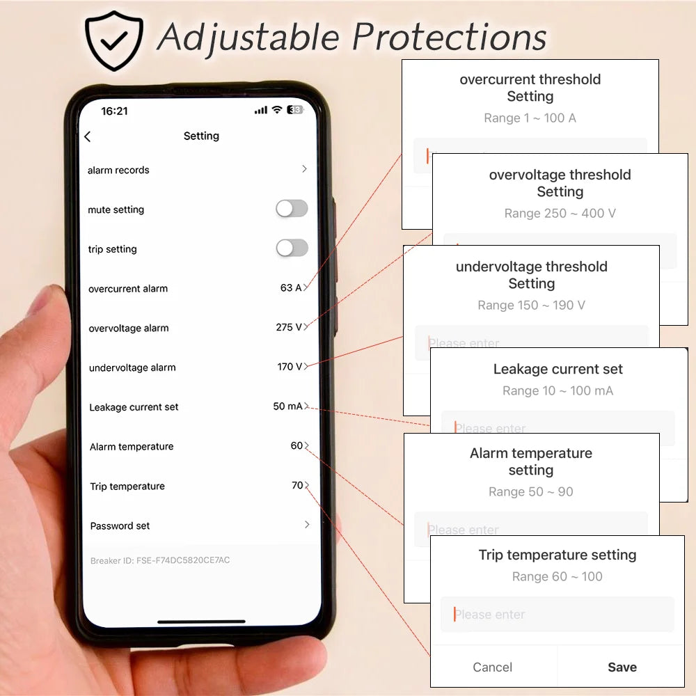 Interruptor temporizador de medidor prepago con control remoto por voz Tuya WiFi trifásico 4P 100A con reconexión automática y protector contra sobretensión y subtensión