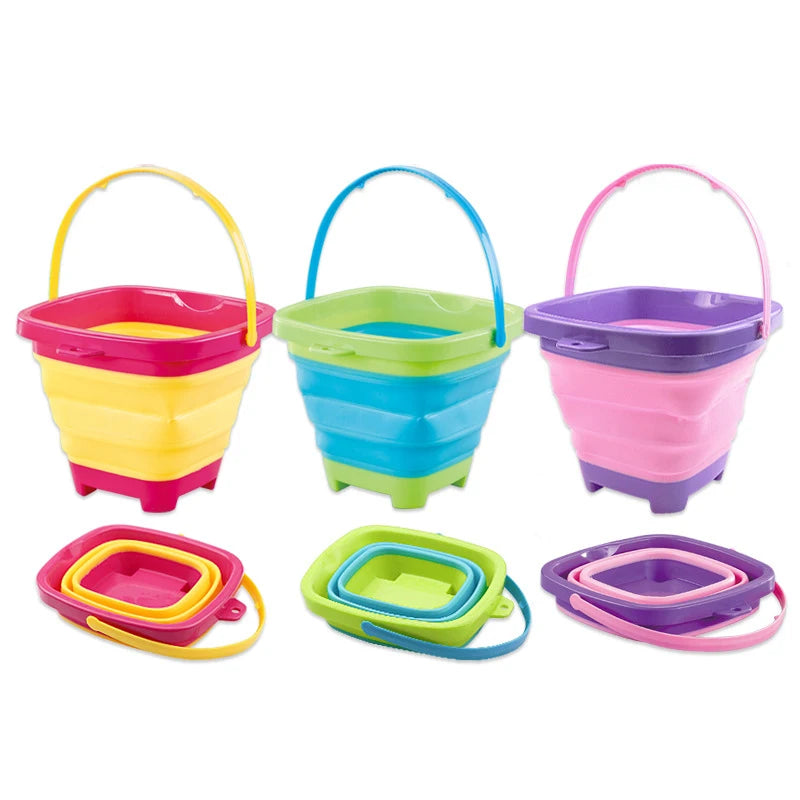 Children's Foldable Beach Bucket Sand Toy Portable Telescopic Water Game for Outdoor Fun