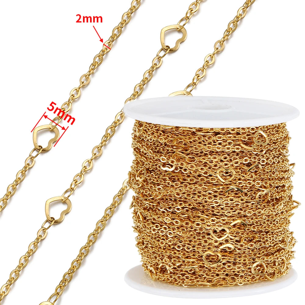 1Meter Stainless Steel Gold Love Heart Link Chain DIY Jewelry