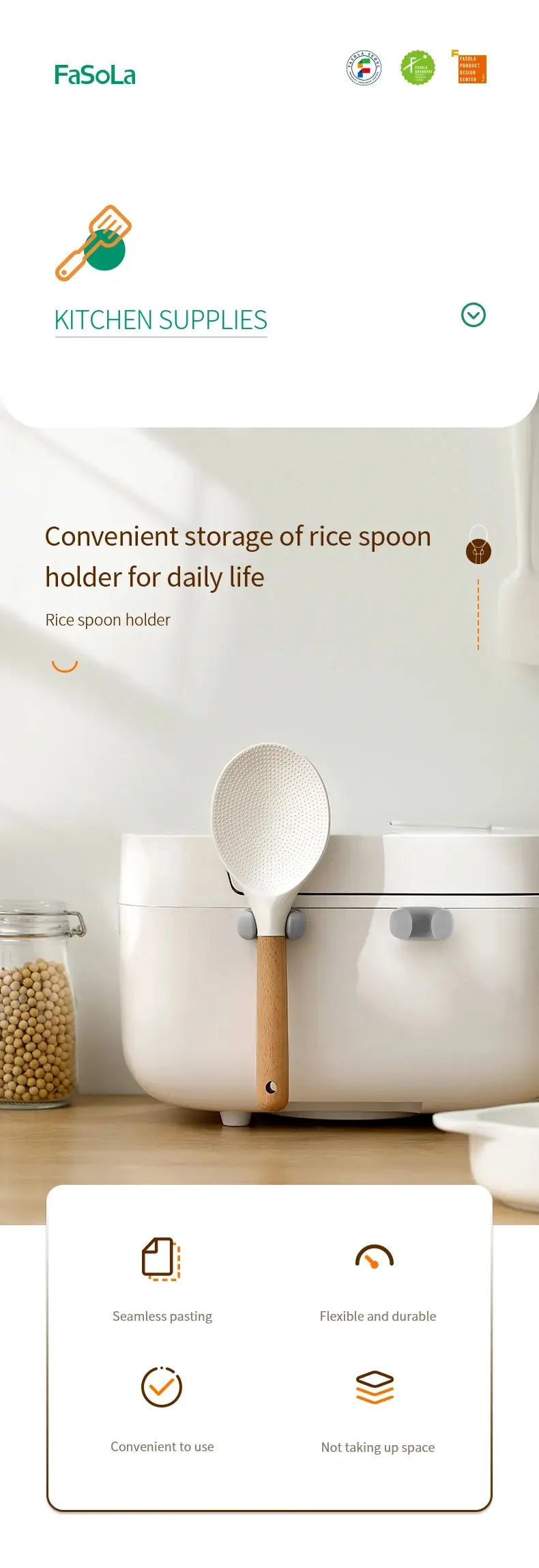 Rice Spoon Holder Silicone Storage Rack for Wall-Mounted Shelf