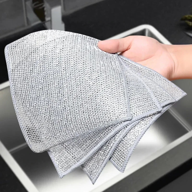 Double Layer Steel Wire Cleaning Cloths for Home and Kitchen Durable Metal Rags and Dishcloths for Efficient Washing and Cleaning