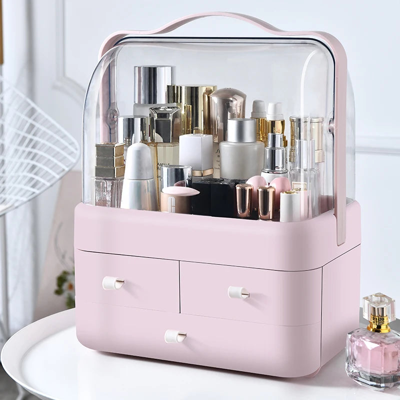 Dust Proof Desktop Makeup Organizer with Drawer for Skincare and Cosmetics Storage
