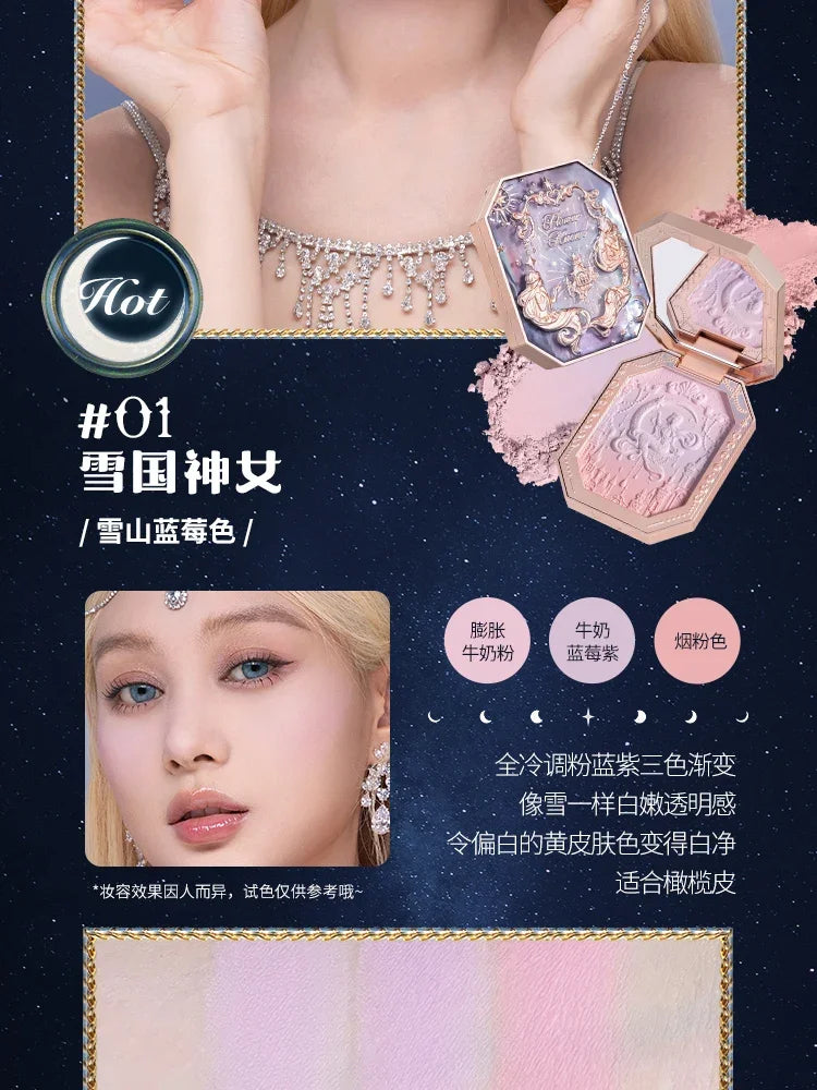 Flower Knows Tri-Color Gradient Cheek Blush Moonlight Mermaid Matte Finish Vegan Cruelty Free Makeup