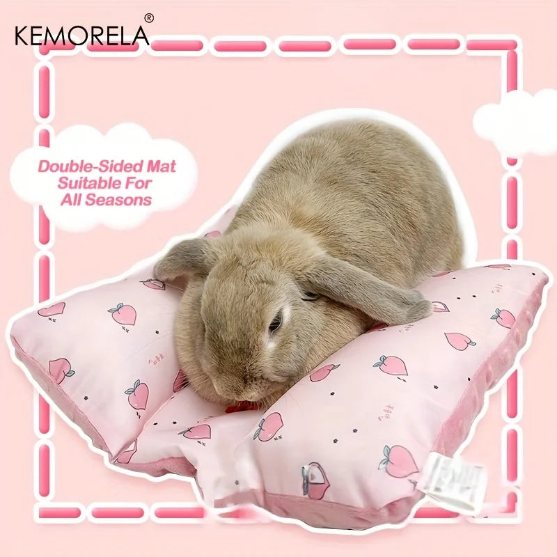 KEMORELA Reversible Small Pet Bed - Plush Top & Cooling Bottom for Rabbits, Guinea Pigs and Chinchillas Pink Square Mat