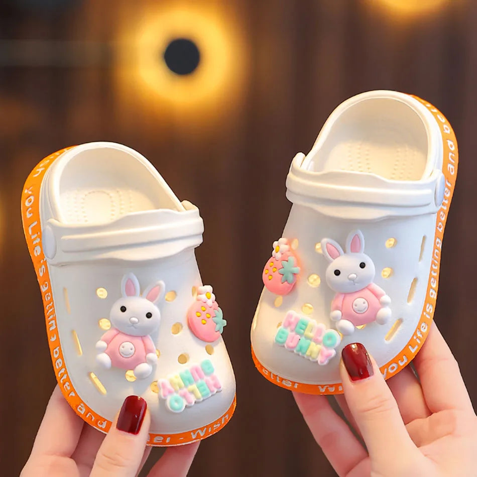 Breathable Cute Kids Summer Slipper Soft Sole Non-Slip Indoor Beach Sandals with Cartoon Bunny Dogs Holes for Boy Girl Children