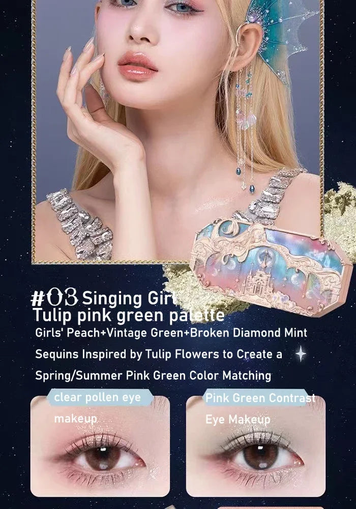 Flower Knows Moonlight Mermaid Eyeshadow Palette 8 Color Eye Makeup with Matte Shimmer and Glitter Finishes for Stunning Looks