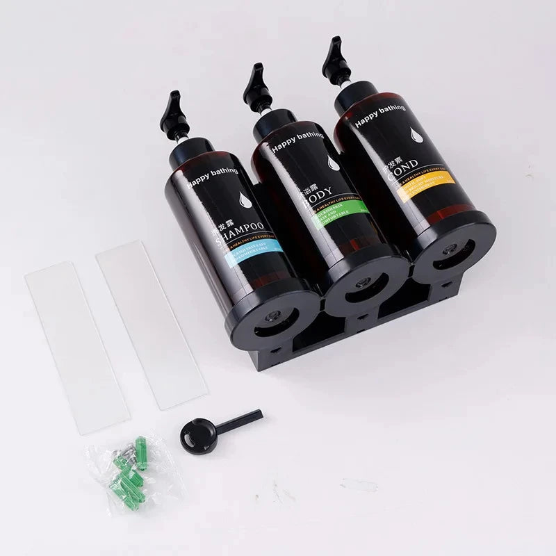 Wall Mounted Hotel Shampoo and Shower Gel Dispenser with Hand Sanitizer Box and Manual Soap Dispenser