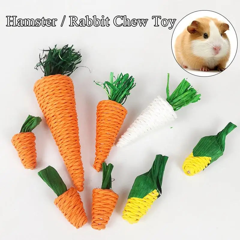 Cute Hamster Rabbit Chew Toy Bite Grind Teeth Toys Corn Carrot Woven Balls For Tooth Cleaning Radish Molar Toys Pet Supplies