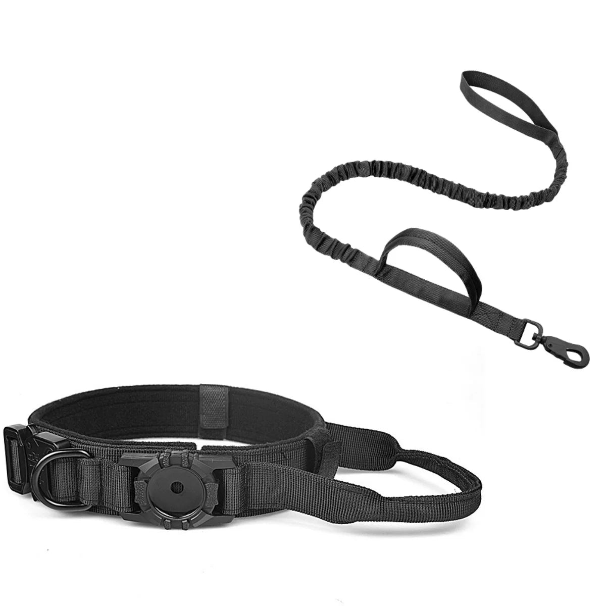 Tactical AirTag Dog Collar with Handle and Metal Buckle for Medium Large Dogs