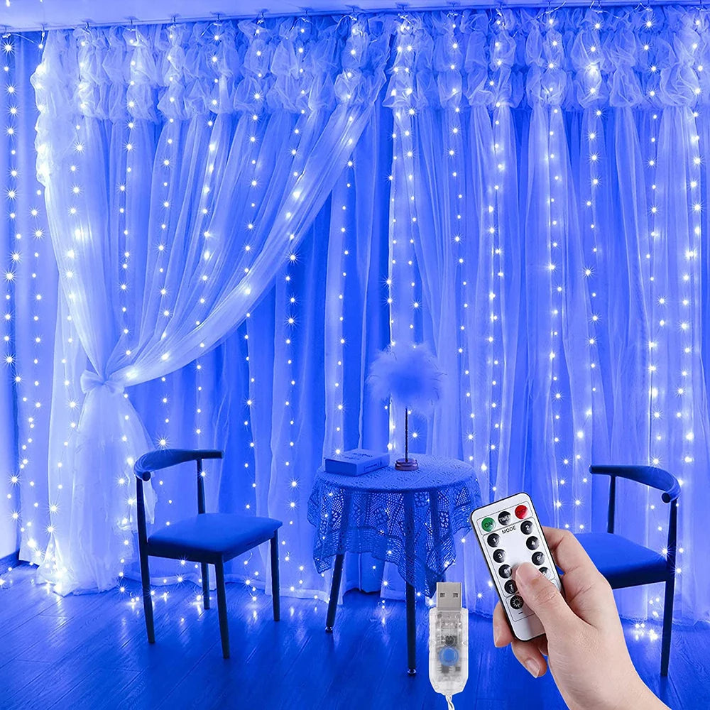 LED Curtain Garland Lights 8 Modes USB Power Remote Control Waterproof Fairy Light  Festive Lighting Wedding Christmas Decor