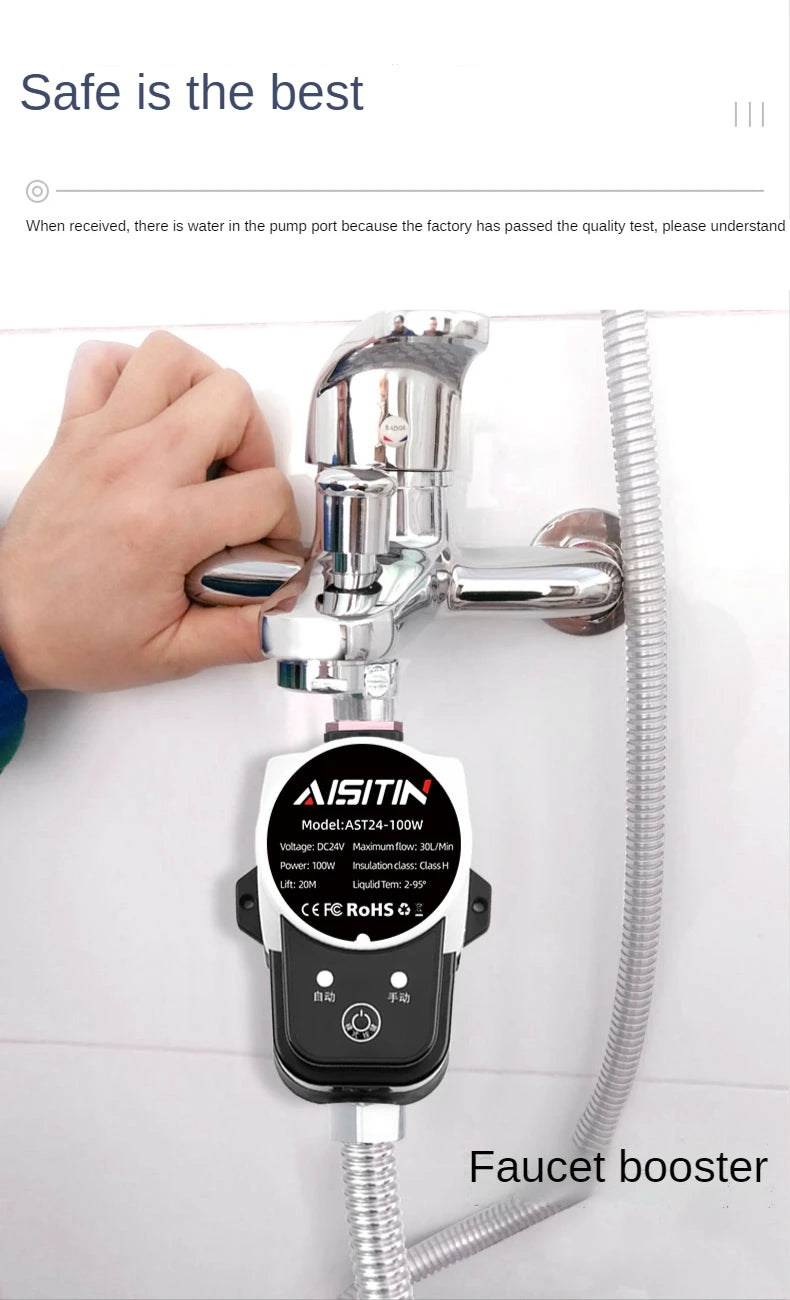 Bomba de refuerzo AISITIN Bomba de agua sin escobillas 16 m 24 V IP56 Controlador de presión automático Pome Calentador de agua de refuerzo para el hogar