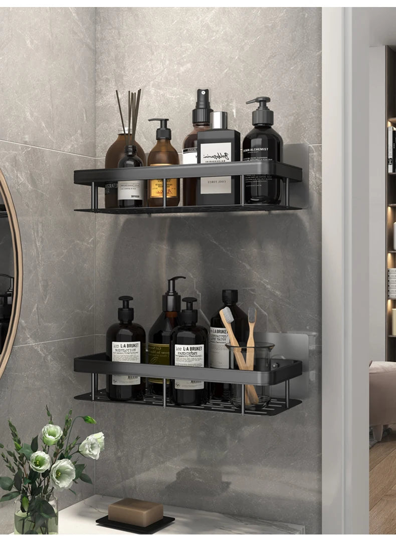 Bathroom Shelf Kitchen Storage Organizer Aluminum Alloy Shampoo Rack Shower Shelf Bathroom Accessories No Drill Shelf