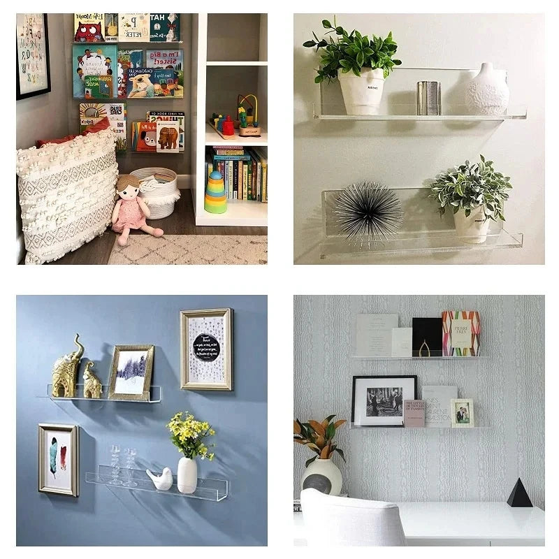 1pc Clear Acrylic Storage Rack Wall Mounted Shelf for Makeup, Books, and Organizing