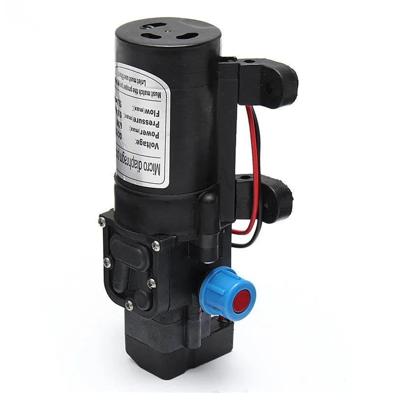 Bomba de agua eléctrica agrícola de 12 V CC, 60 W, 120 PSI, 5 L/MIN, micropulverizador de agua de diafragma de alta presión negro, adaptador de 12 V para lavado de automóviles