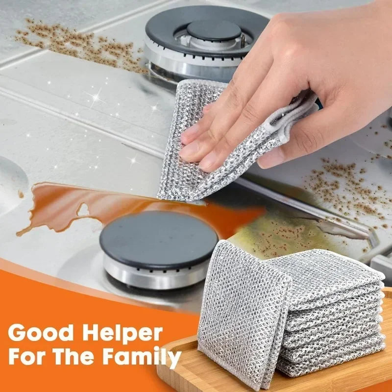 Double Layer Steel Wire Cleaning Cloths for Home and Kitchen Durable Metal Rags and Dishcloths for Efficient Washing and Cleaning