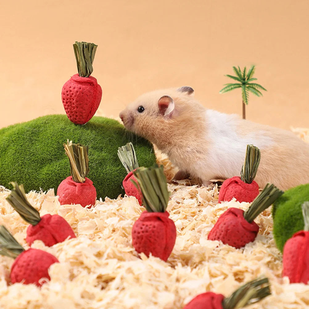3 Pcs Small Animal Toys Strawberry Shaped Chew Toys Hamster Chewing Plaything Rabbit Accessories Pet Products Pet Supplies