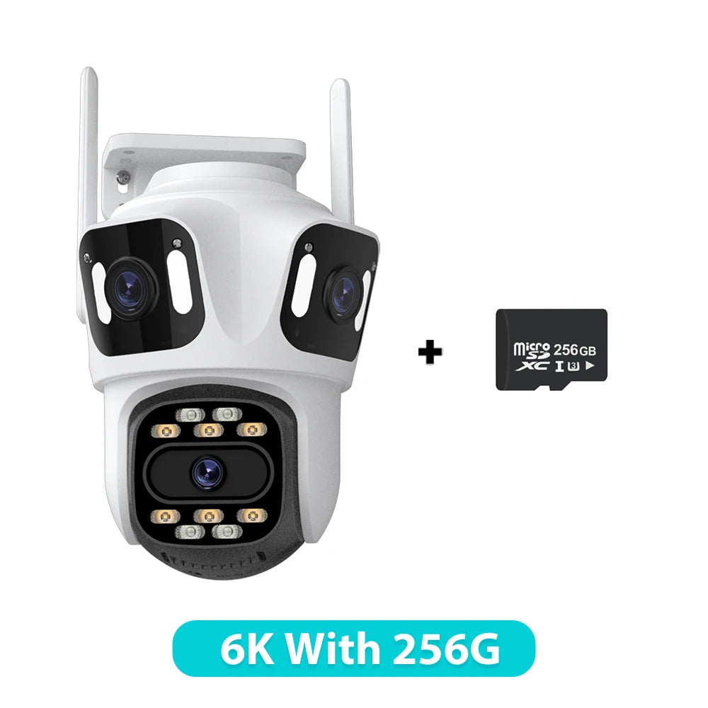 Three Lens 6K HD Outdoor PTZ IP Camera with Auto Tracking and WiFi Dual Lens Wireless CCTV Security System