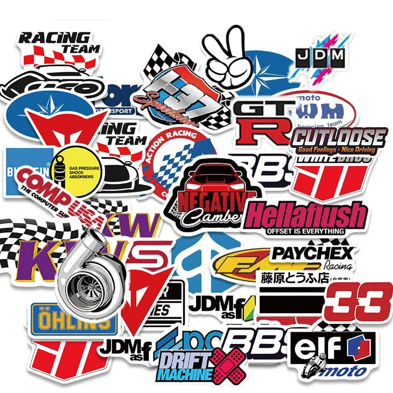 100PCS JDM Brand Retrofit Racing Car Stickers Laptop Guitar Luggage Bike Skateboard Waterproof Graffiti Sticker Decal Kid Toy