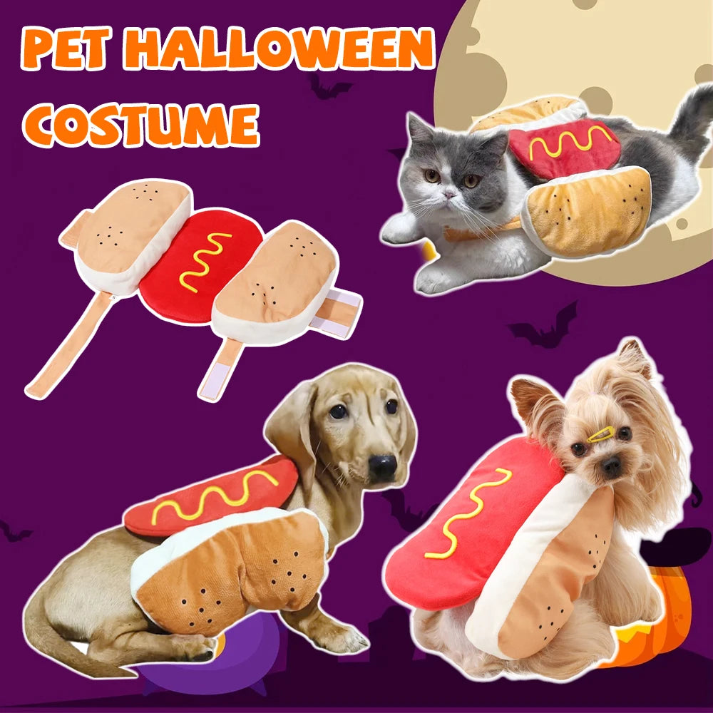 Funny Cute Pet Cat Costume Cosplay Clothes For Dogs Halloween Puppy Kitten Dress Up Adjustable Hot Dog Shaped Sphynx Cat Outfits