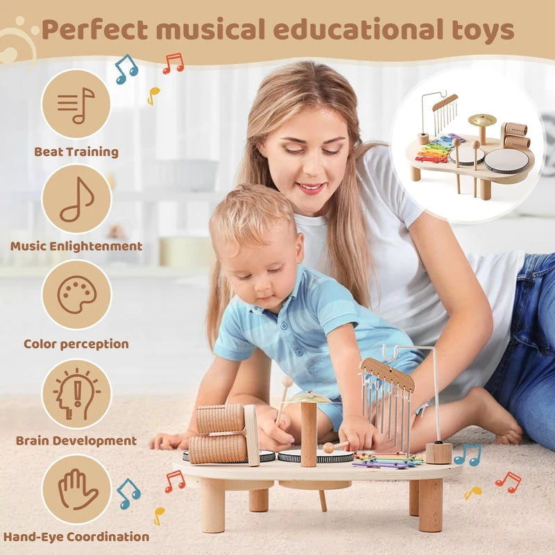 Baby Montessori Musical Xylophone and Aeolian Bells Educational Wooden Toy for Newborns and Toddlers Perfect Birthday Gift