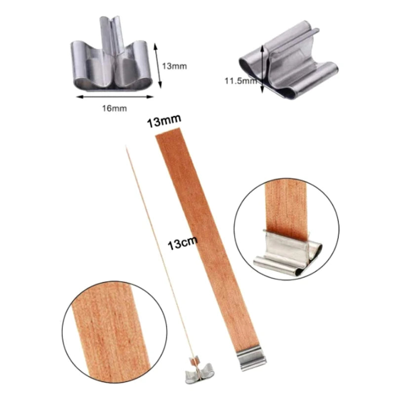 30pcs Wooden Candle Wicks Set with Clip Base for DIY Candle Making