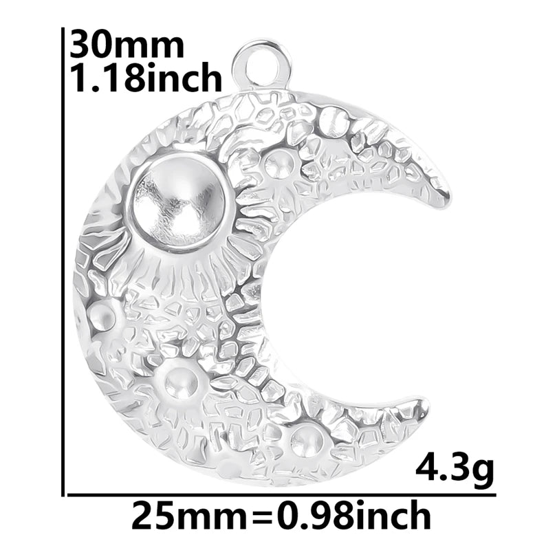 5pcs/Lot No Fade Moon Charms For Jewelry Making Supplies Stainless Steel Pendants Diy Headwear Earring Breloque Acier Inoxydable