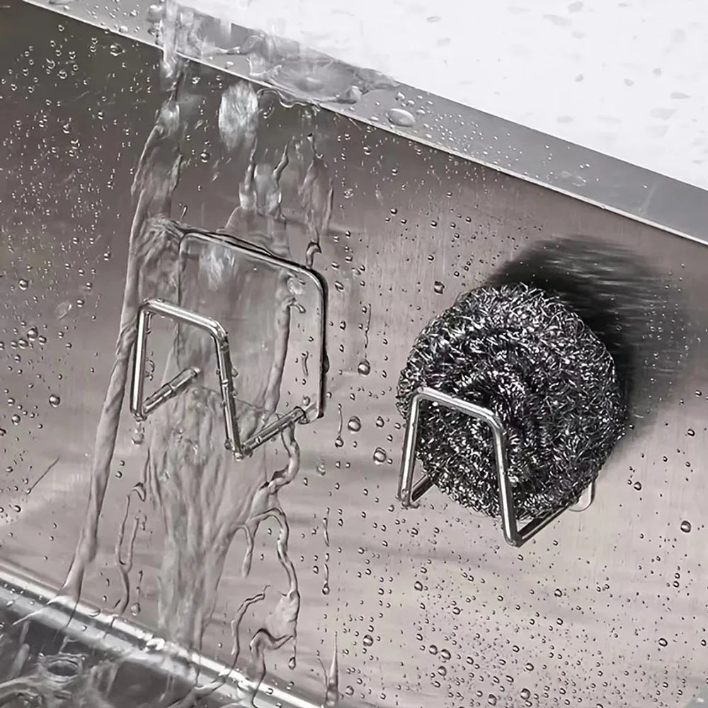 1-2Pcs Kitchen Sink Sponge Rack Drain Storage Holder Self Adhesive Stainless Steel Organizer Hooks