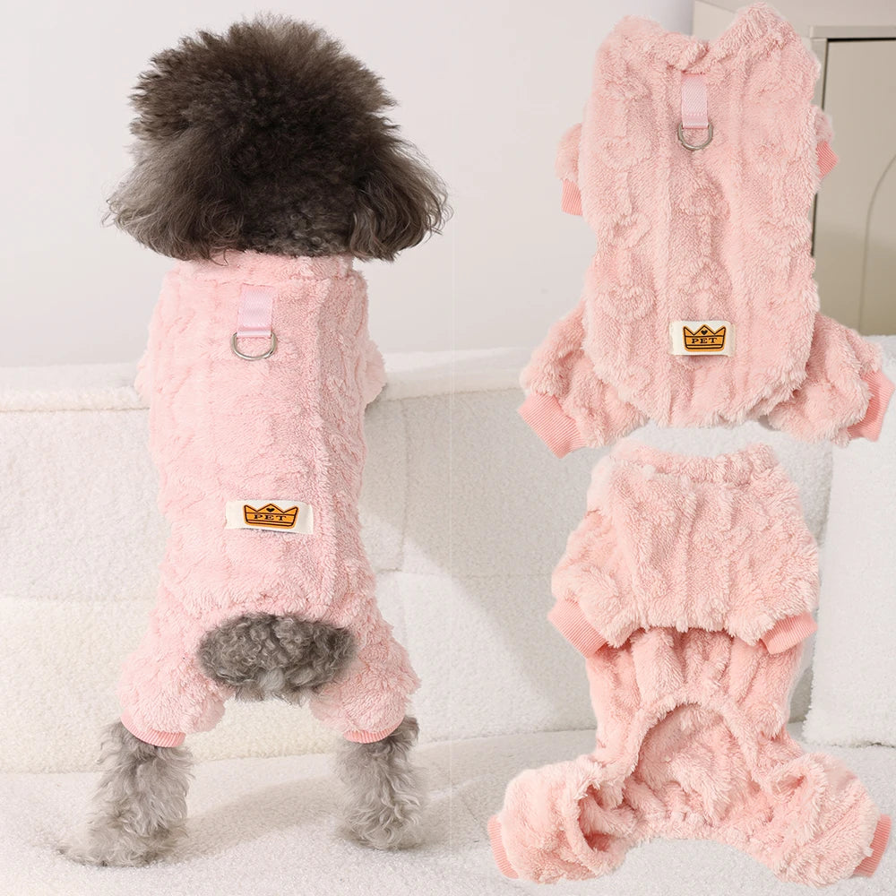 Winter Fleece Warm Dog Cloth Winter Soft Cozy Puppy Jumpsuit Plush Winter D-ring Overall For Small Medium Pet Vest Coat for Cat