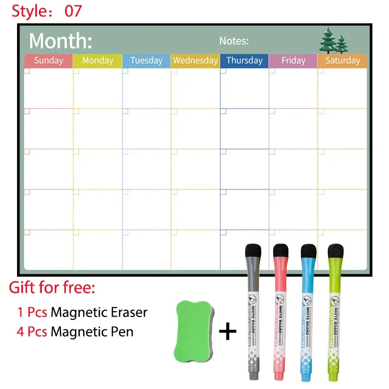 Magnetic Dry Erase Whiteboard Calendar Planner for Refrigerator with Markers and Eraser - Daily Weekly Monthly Organizer