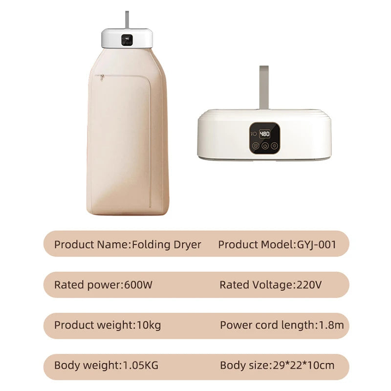 Multifunctional Electric Clothes Dryer Portable Compact Foldable Laundry Dryer Machine with Timer and Dryer Bag