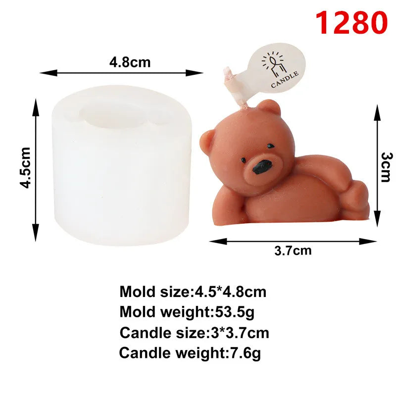 3D Cute Cartoon Bear Silicone Candle Mold for DIY Mini Bear Decor