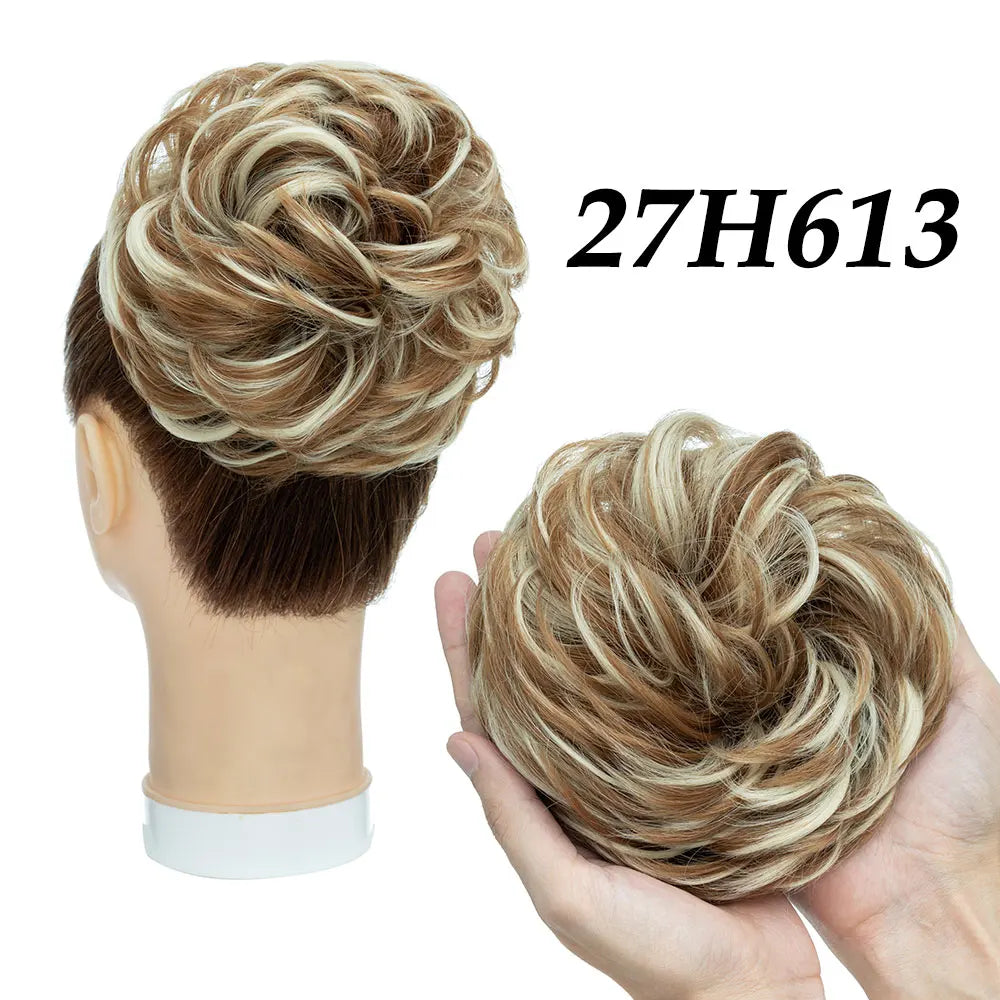 Hairro Synthetic Messy Hair Bun Chignon Scrunchies Fake Hair Band Braid Elastic Hairpiece Tail For Women Wrap Curly Ponytail 55g