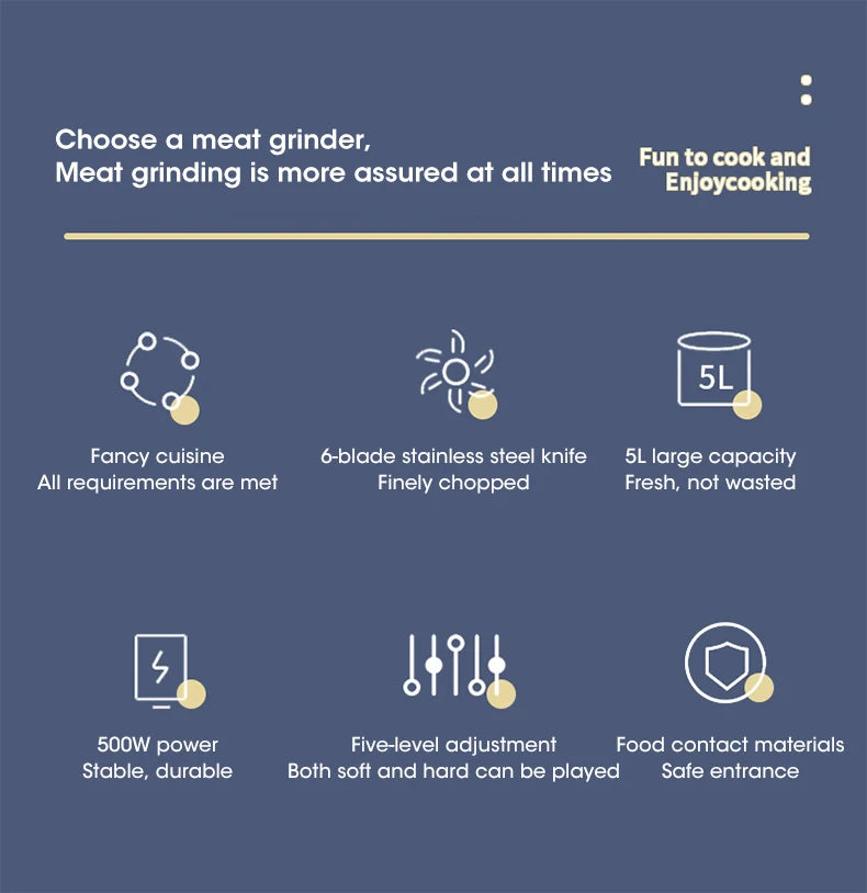 5L Electric Meat Grinder 304 Stainless Steel Food Crusher