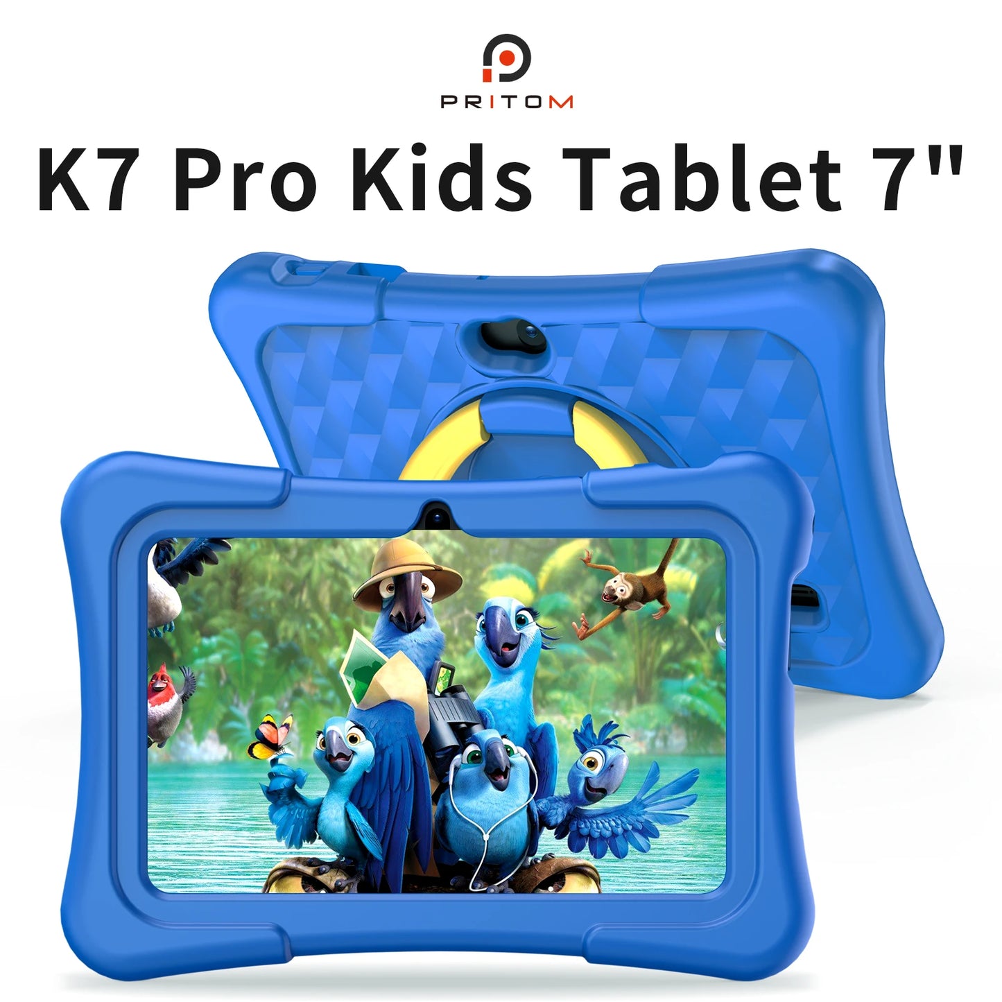 Tableta PRITOM para niños, 7 pulgadas, Android 11, 32 GB, WiFi, Bluetooth, cámara dual, software educativo instalado con estuche de prueba