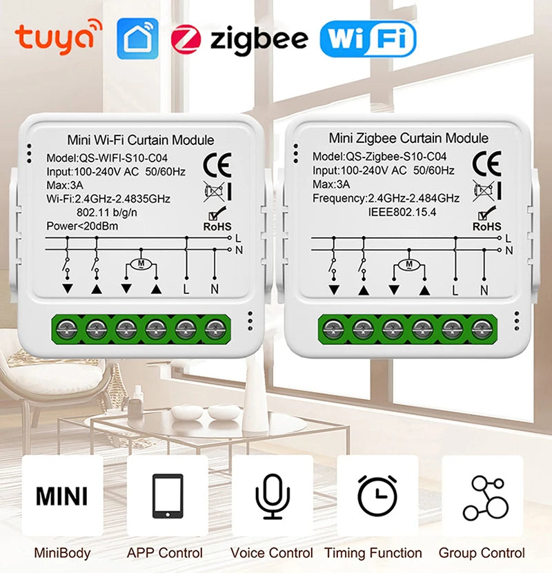 Tuya Smart WiFi ZigBee Curtain Module Blinds Roller Shutter Electric Motor Smart Curtain Switch Works with Alexa Google Home