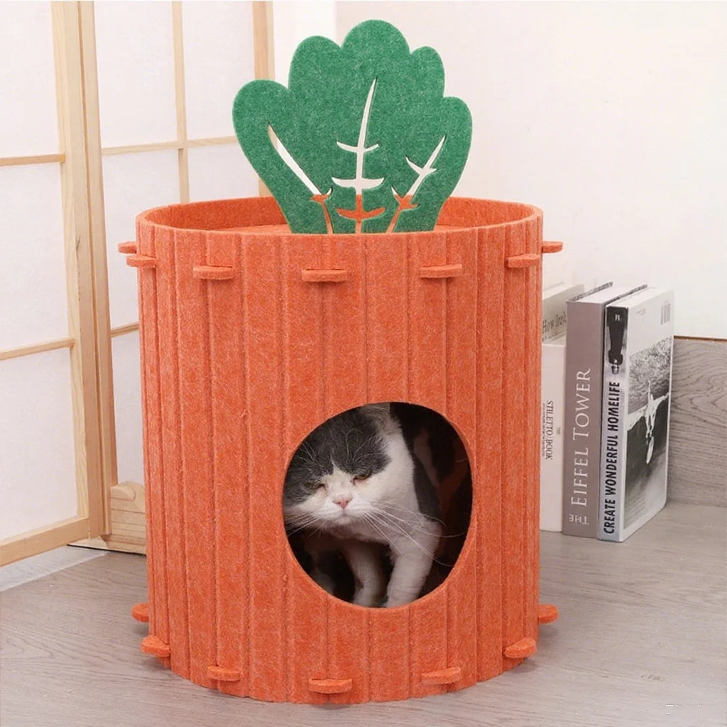 Carrot Cat Nest Semi-enclosed Large Space Felt Kitten Beds Wear-resistant Cat House Hiding Cave Pet Cat Bed