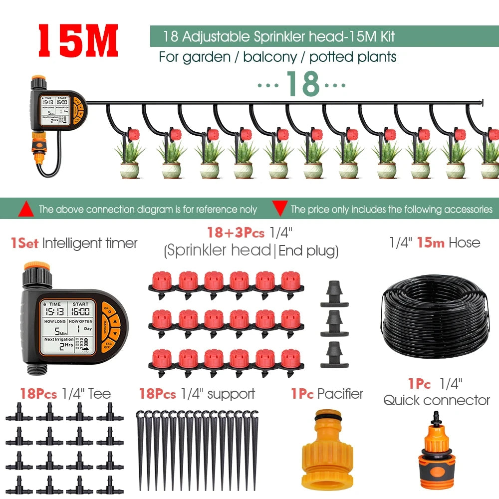 Garden Smart Timer Irrigation Set 5-50M 1/4 inch IPX5 Waterproof Automatic Watering Controller for Lawns and Plants
