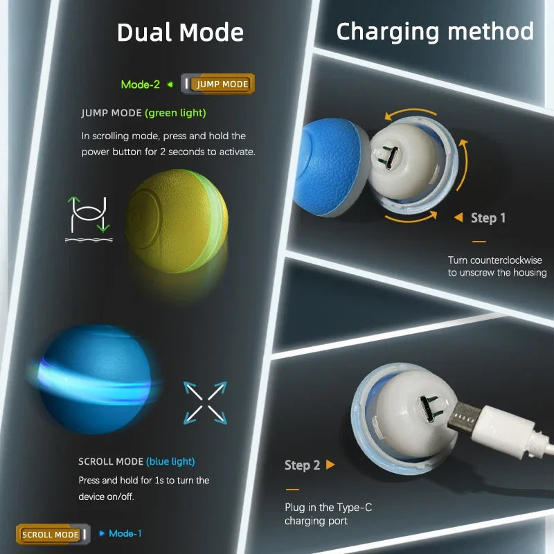 Silent Electric Smart Ball Cat Toys Automatic Rolling Interactive Ball USB LED Light Pet Toy Dog Cat Teaser Training 1～2pcs