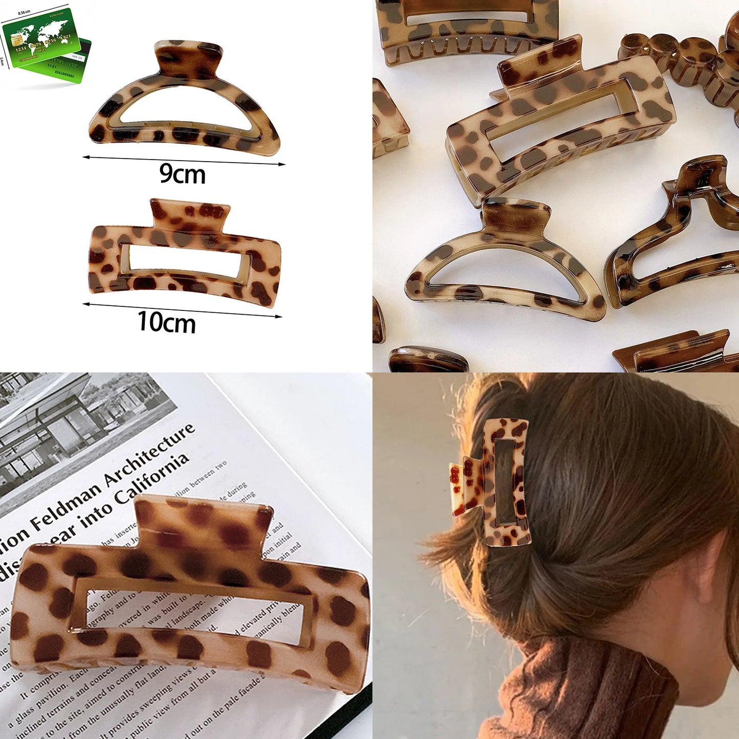 Elegant Leopard Print Resin Grab Clip 2024 New Large Hair Clip Hair Pins For Women Girl Hair Style Make Hair Accessories