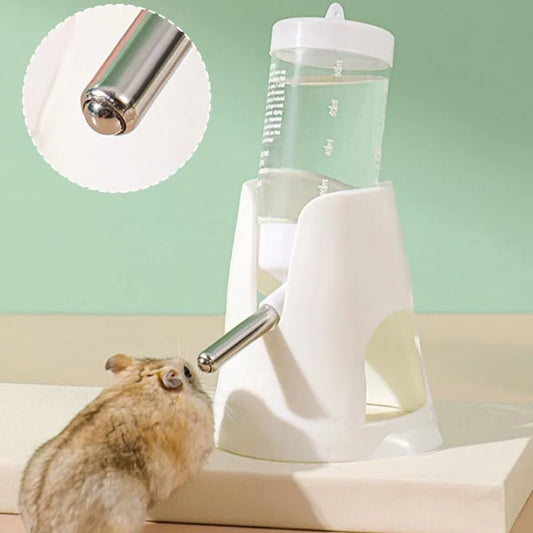 Small Animal Plastic Water Bottle with Stand Holder Drip-proof Pet Water Bottle with Food Bowl for Hamster Guinea Pig Rabbit
