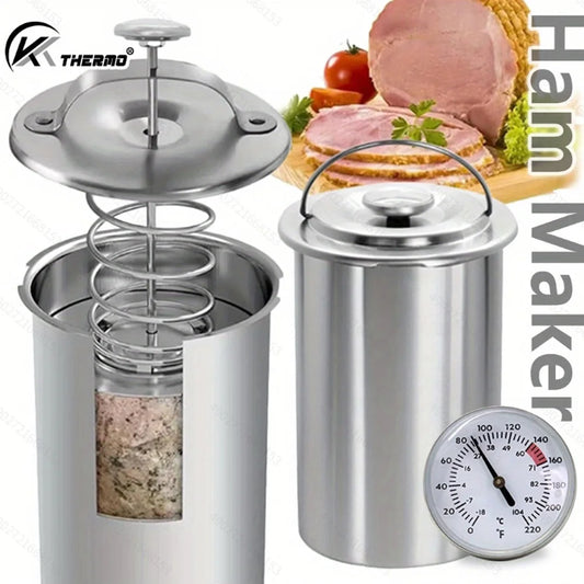 Stainless Steel Steamed Meat Pot with Thermometer Ham Press Maker for Poultry and Meat Cooking