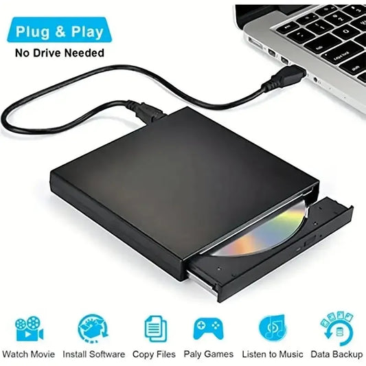 Unidad externa de CD y DVD, unidad externa delgada y protegible con puerto USB 2.0, grabadora de DVD y ROM, reproductor para computadoras portátiles y de escritorio