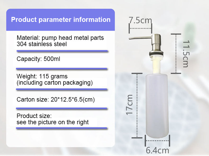 Kitchen Sink Liquid Soap Dispenser Pump Stainless Steel 500ML Liquid Soap Bottle Sink Mount Hand Pressure Soap Dispenser Bottle