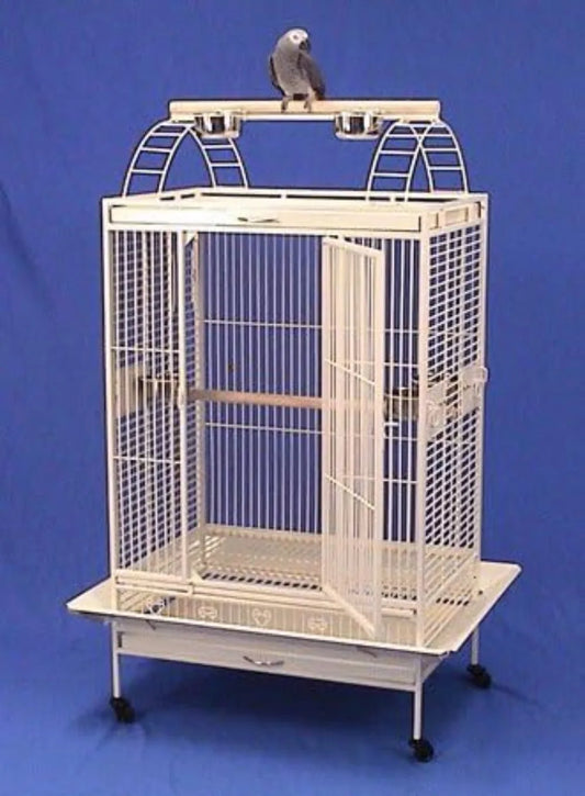 Large Parrot Cage - Perfect for African Greys, Cockatiels, Mini Macaws, Small Cockatoos ， 32" W x 22" D x 64" H ，Eggshell White