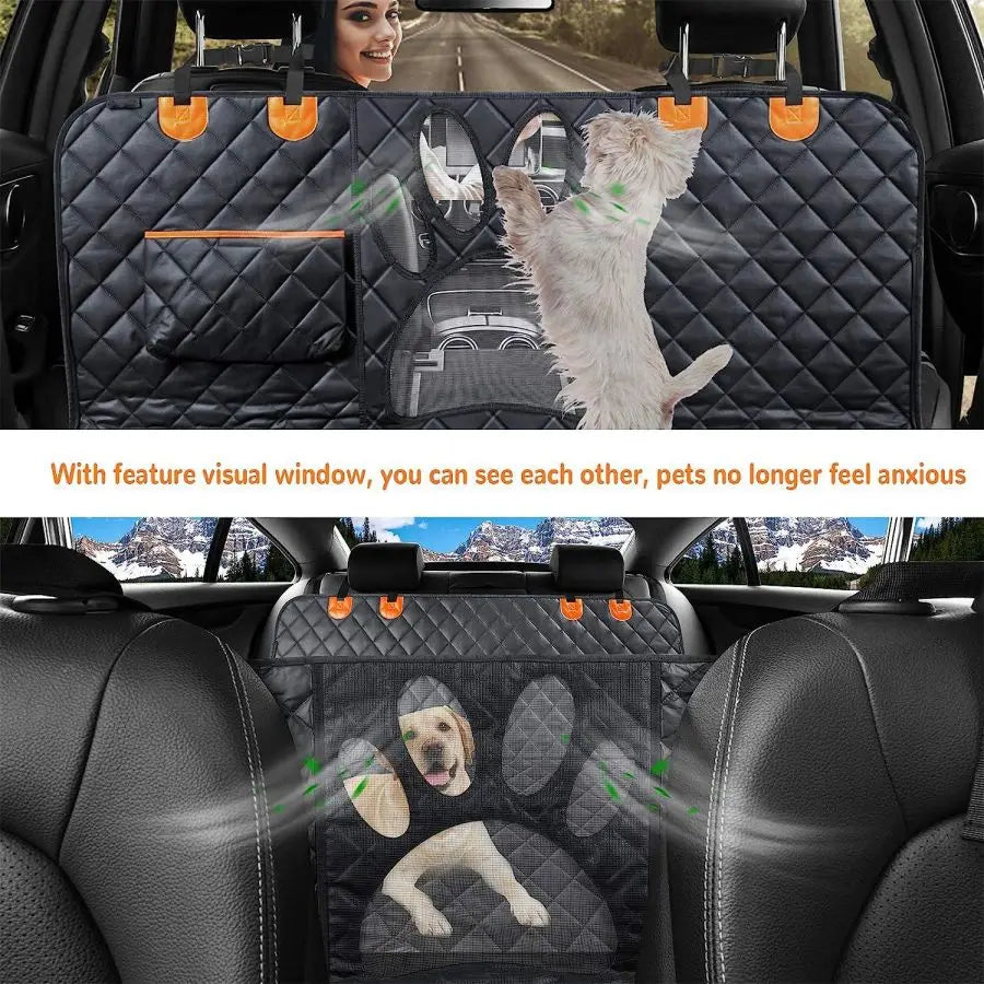 Dog Car Seat Cover for Back Seat Waterproof Hammock with Mesh Window and Zipper