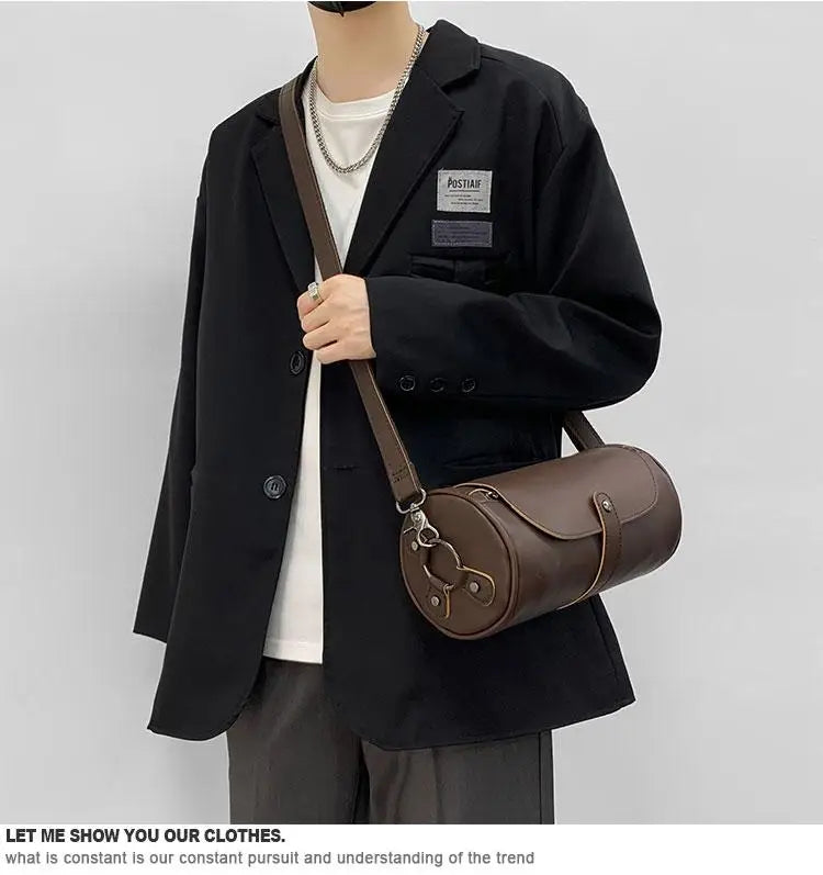 Fashion  High Quality Pu Leather Retro Bag Men's Single Shoulder Bag  Leather CrossBody Bag Leisure  Bag Round Body Bag